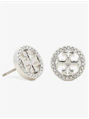 Tory Burch Silver Miller Pave Logo Studs